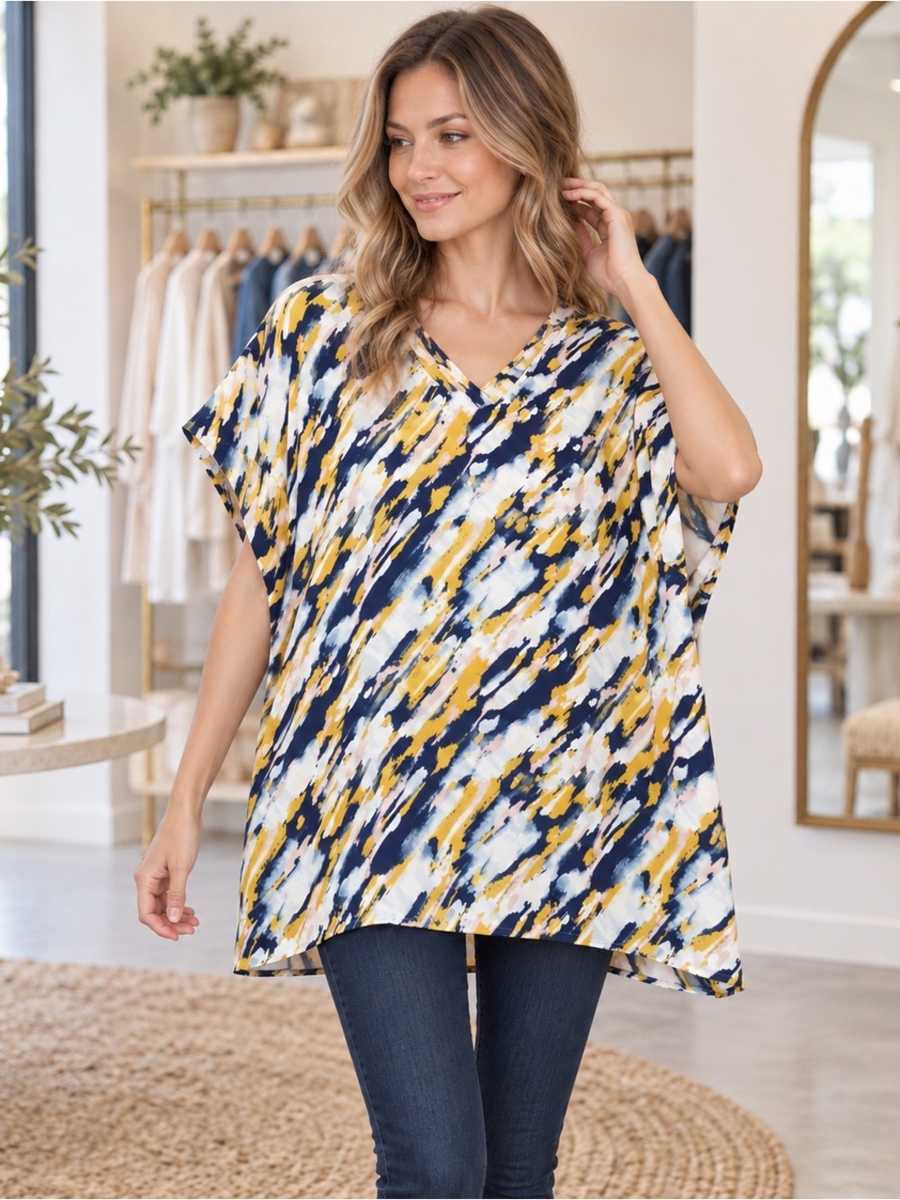 ODDI Plus Size 1XL/2XL Abstract Print Oversized Dolman Tunic Top